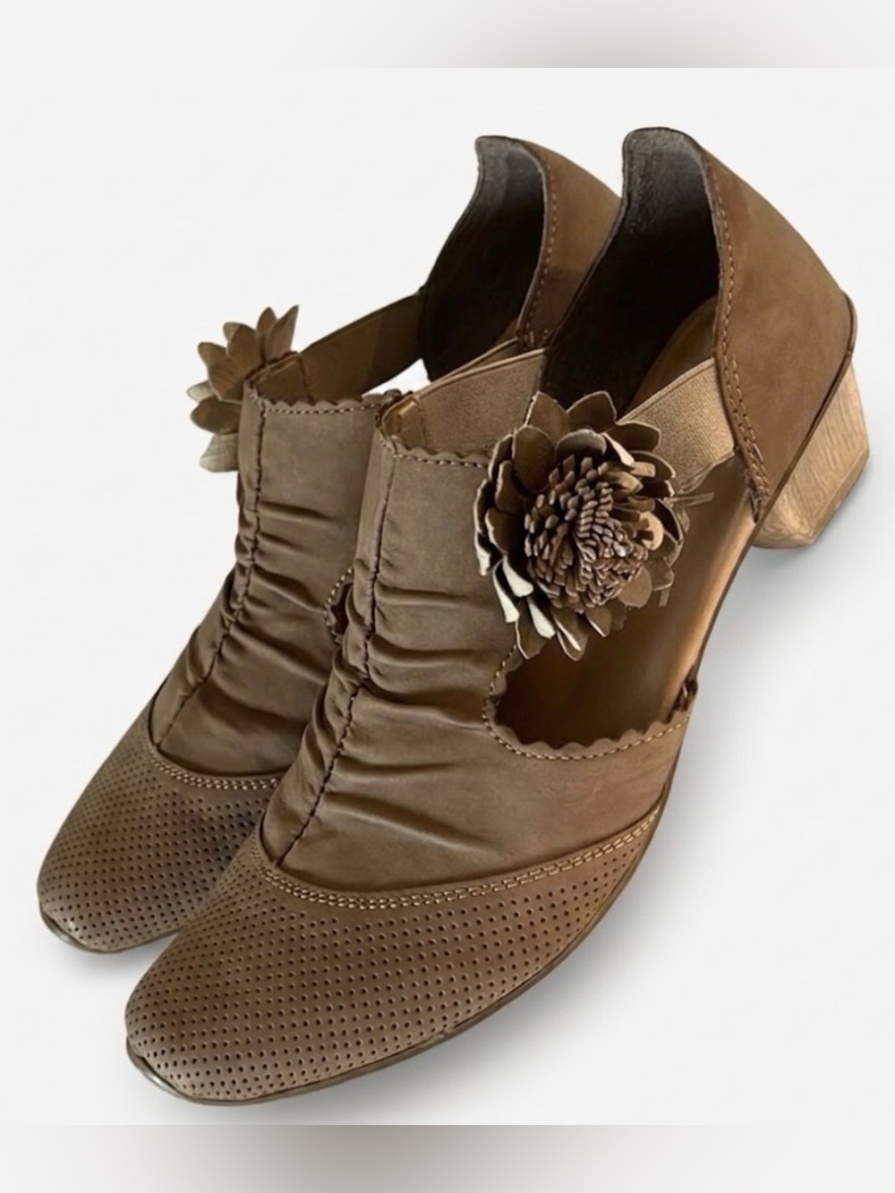 Rieker Antistress Taupe Leather Floral Cutout Heels | EU 36 / US 5.5–6